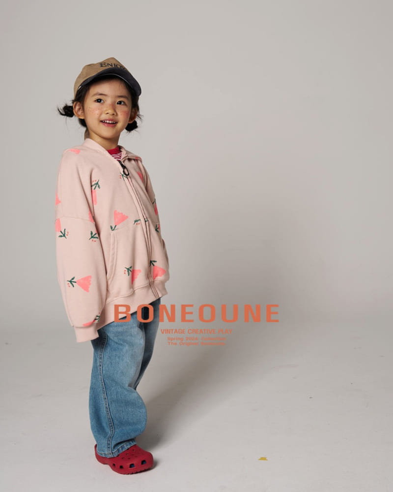 Boneoune - Korean Children Fashion - #kidsstore - Triangle Flower Hoody Zip Up - 6