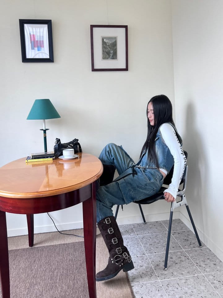 Bricklane - Korean Women Fashion - #momslook - String Suspender Denim Pants - 7