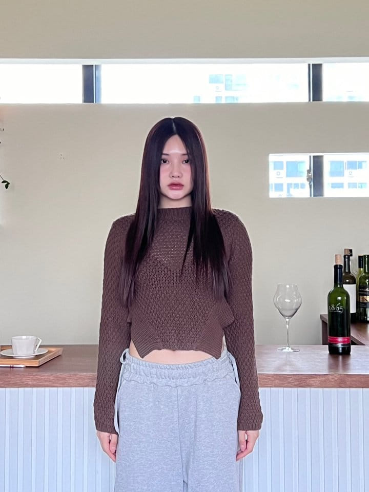 Bricklane - Korean Women Fashion - #momslook - Waist Round Knit Tee - 2