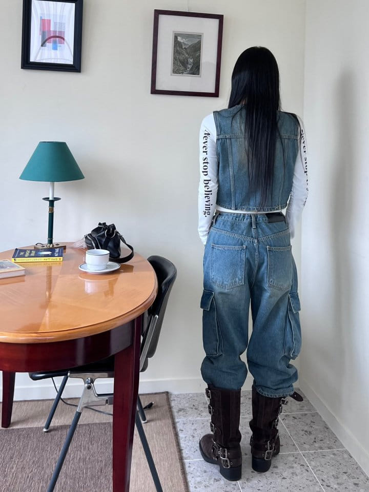 Bricklane - Korean Women Fashion - #momslook - String Suspender Denim Pants - 4