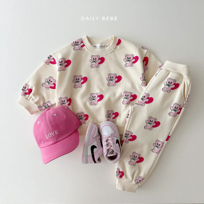 Daily Bebe - Korean Children Fashion - #Kfashion4kids - Bear Heart Top Bottom Set - 5