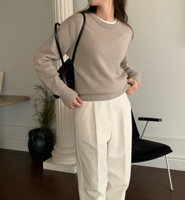 Moani - Korean Women Fashion - #vintageinspired - Wool Cashmere Crew Neck Knit Tee - 2