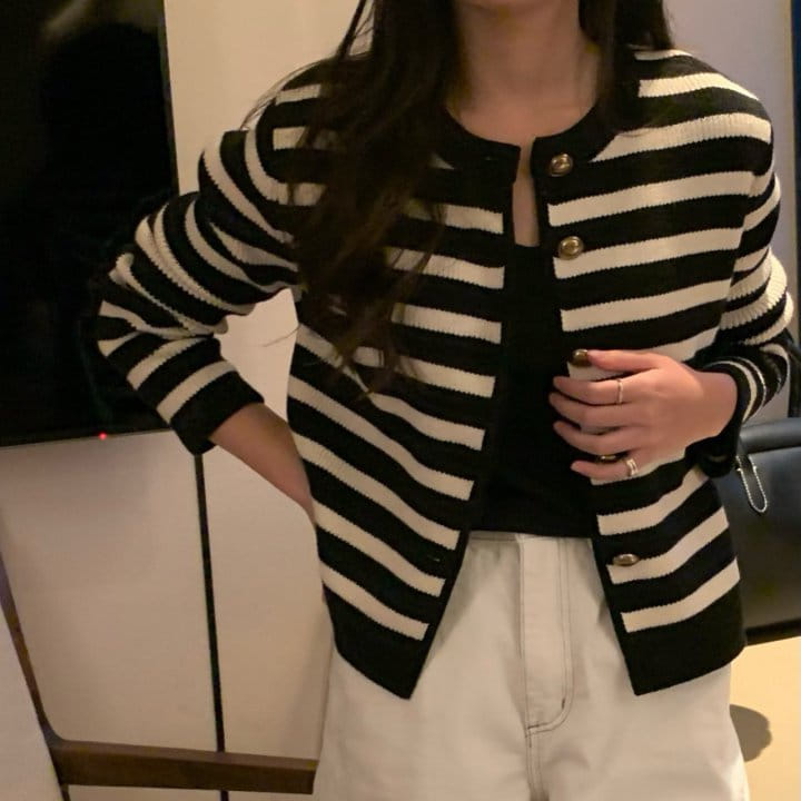 Moani - Korean Women Fashion - #vintageinspired - French Stripe Knit Cardigan