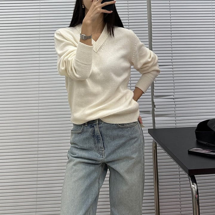 Moani - Korean Women Fashion - #womensfashion - Snug V Neck Wool Cashmere Knit Tee - 3