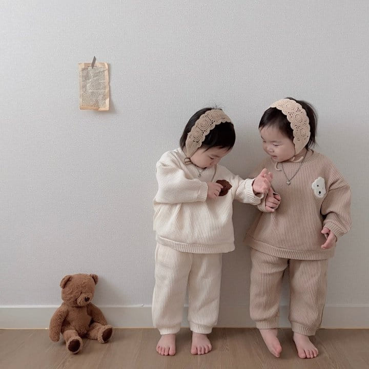 Moran - Korean Baby Fashion - #onlinebabyshop - Waffle Puppy top Bottom Set