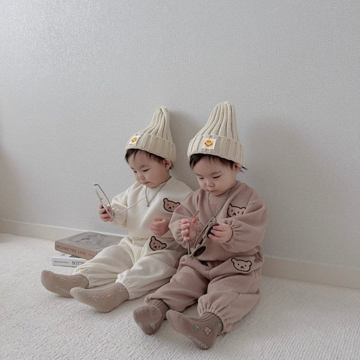 Moran - Korean Baby Fashion - #smilingbaby - Knit Bear Top Bottom Set - 3