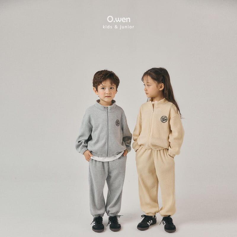 O Wen - Korean Children Fashion - #childrensboutique - Spring Waffle Zip Up Top Bottom Set