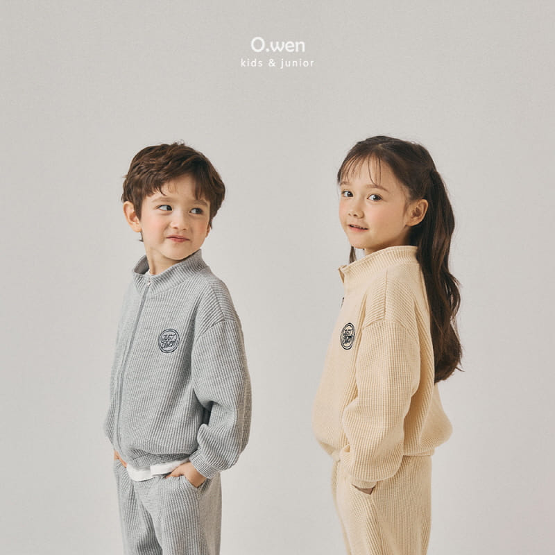 O Wen - Korean Children Fashion - #discoveringself - Spring Waffle Zip Up Top Bottom Set - 3