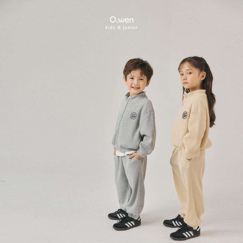 O Wen - Korean Children Fashion - #discoveringself - Spring Waffle Zip Up Top Bottom Set - 4