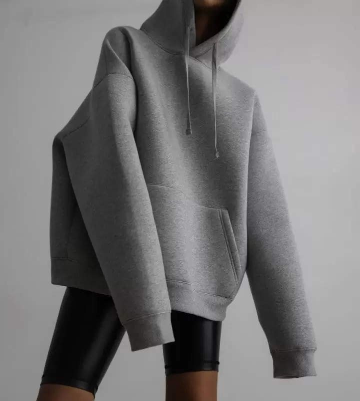 Paper Moon - Korean Women Fashion - #momslook -  Oversized Neoprene Hoodie Sweatshirt  - 5