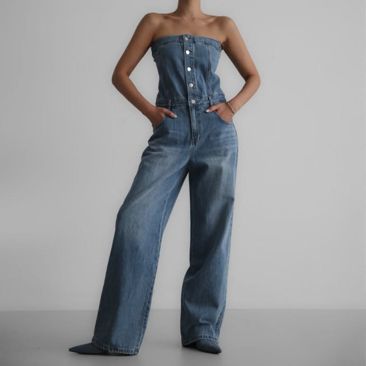 Paper Moon - Korean Women Fashion - #womensfashion - Strapless Blue Denim Jumpsuit - 4