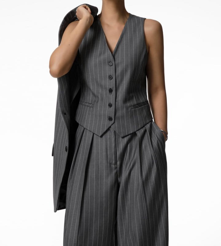 Paper Moon - Korean Women Fashion - #momslook - Wide Pin Stripe Set Up Suit Vest  - 10