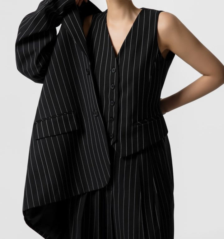 Paper Moon - Korean Women Fashion - #momslook - Wide Pin Stripe Set Up Suit Vest  - 2