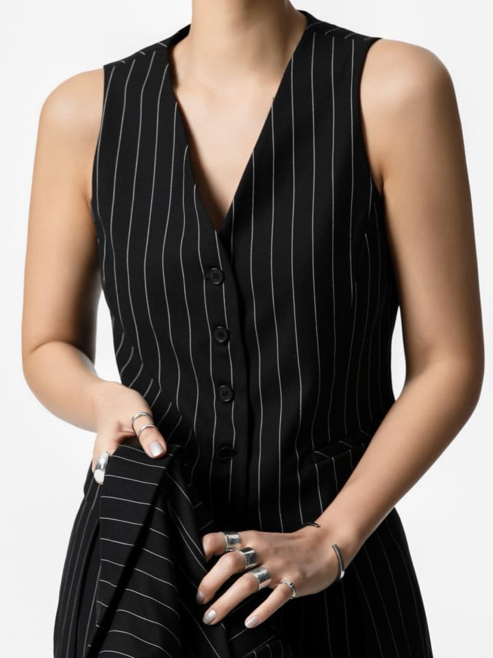 Paper Moon - Korean Women Fashion - #momslook - Wide Pin Stripe Set Up Suit Vest  - 8