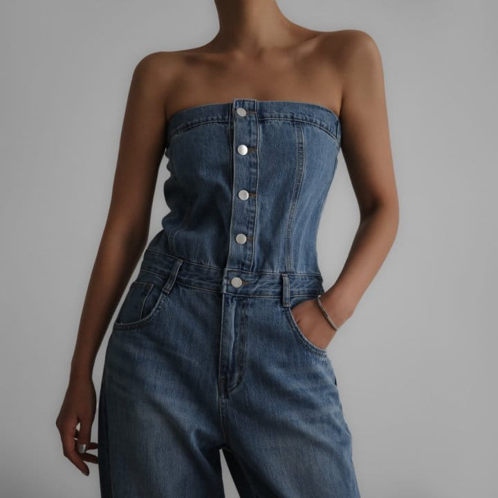 Paper Moon - Korean Women Fashion - #thelittlethings - Strapless Blue Denim Jumpsuit