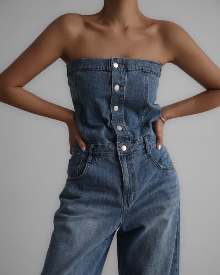 Paper Moon - Korean Women Fashion - #womensfashion - Strapless Blue Denim Jumpsuit - 3