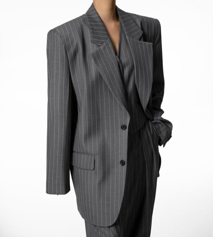 Paper Moon - Korean Women Fashion - #womensfashion - Wide Pin Stripe Set Up Suit Single Blazer - 12