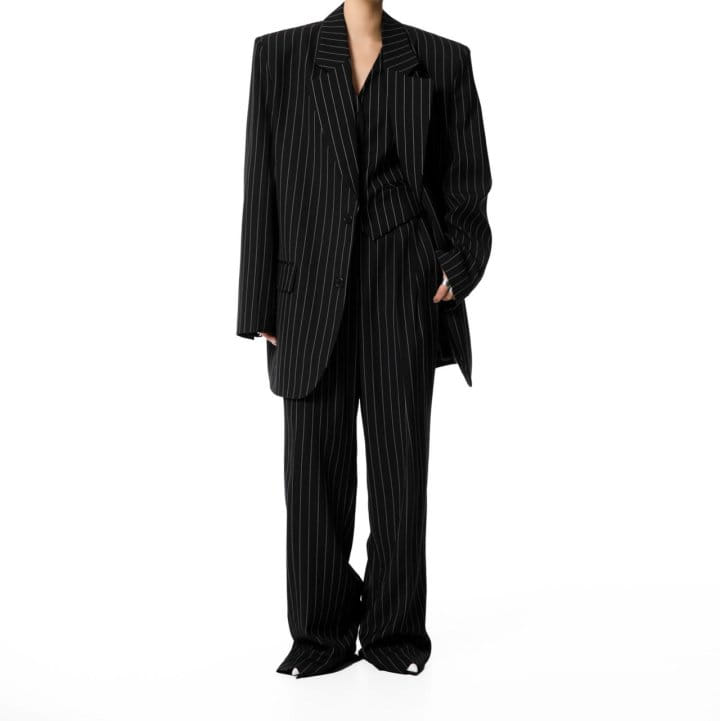 Paper Moon - Korean Women Fashion - #womensfashion - Wide Pin Stripe Set Up Suit Single Blazer - 2