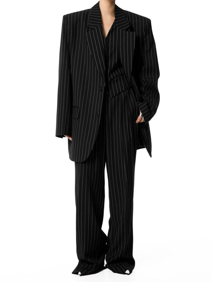 Paper Moon - Korean Women Fashion - #womensfashion - Wide Pin Stripe Set Up Suit Single Blazer - 6