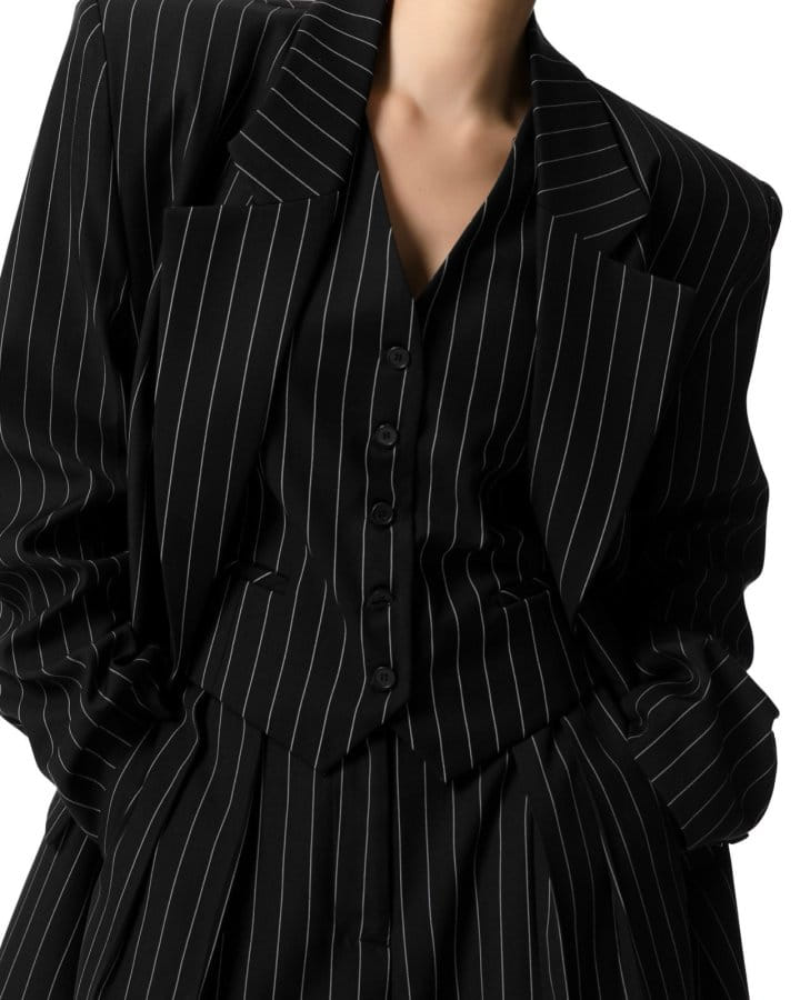 Paper Moon - Korean Women Fashion - #womensfashion - Wide Pin Stripe Set Up Suit Single Blazer - 8