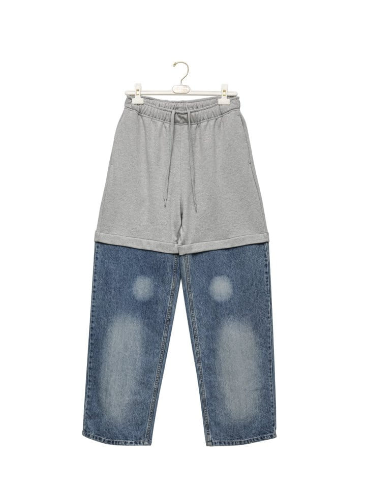 Paper Moon - Korean Women Fashion - #womensfashion - Denim Hem Detail Drawstring Sweat Pants - 2