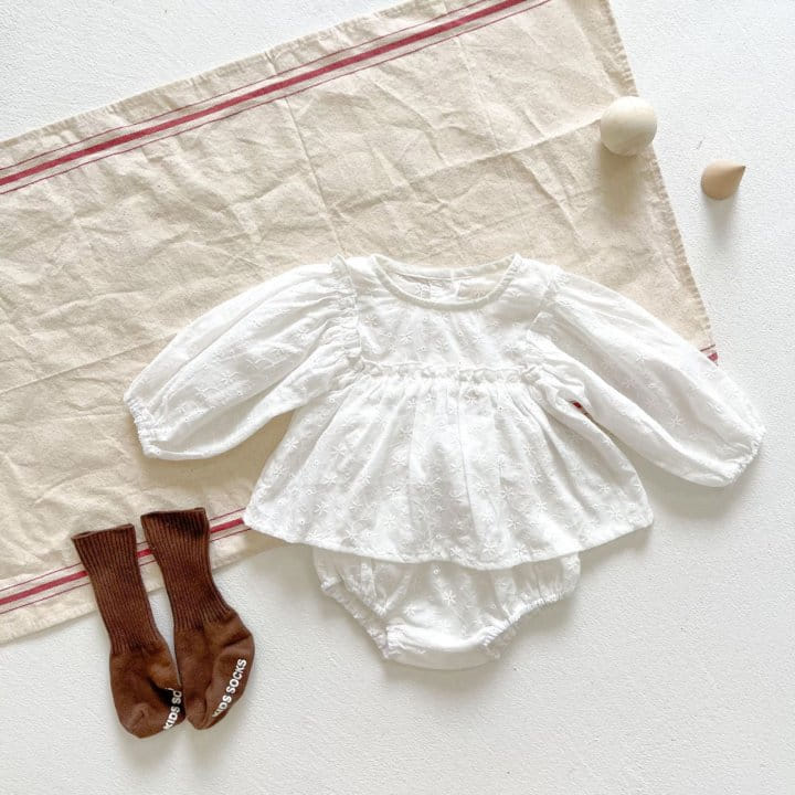 Reve Kid - Korean Baby Fashion - #babyootd - Embroider Bloomers Top Bottom Set