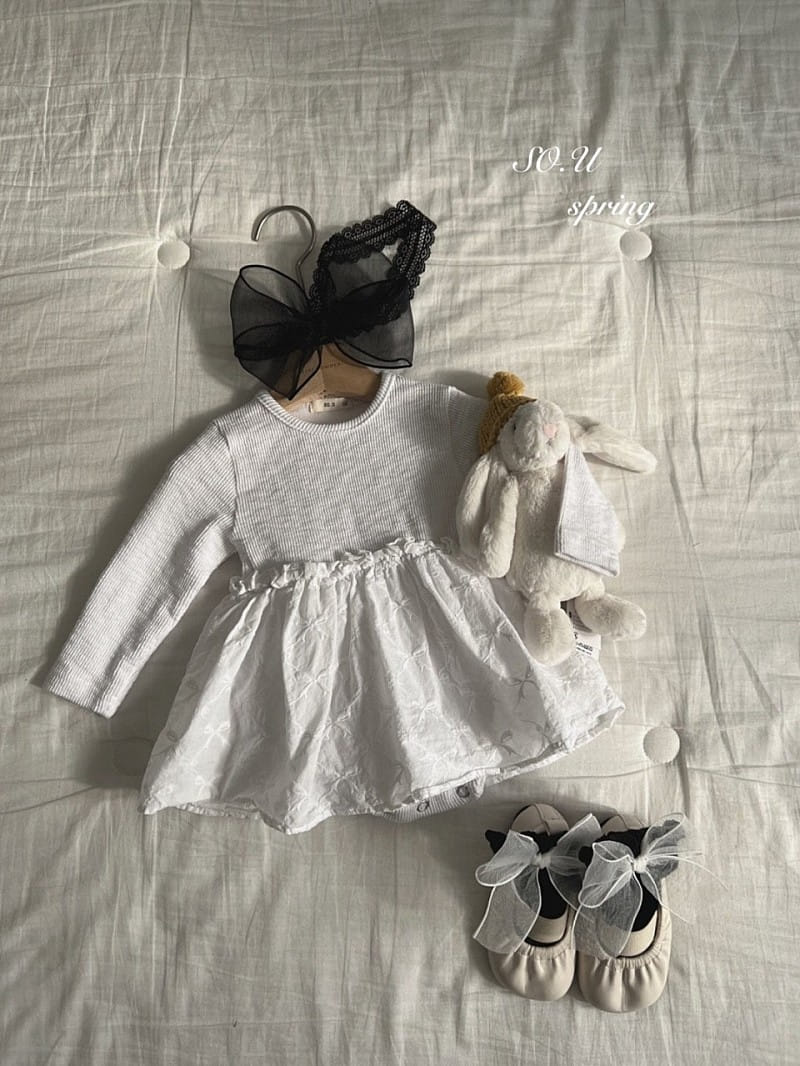 So U - Korean Baby Fashion - #babyclothing - Rib Ribbon Skirt Body Suit