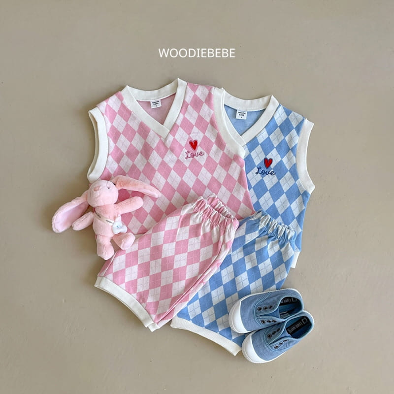 Woodie - Korean Children Fashion - #kidsstore - Argyle Vest Top Bottom Set