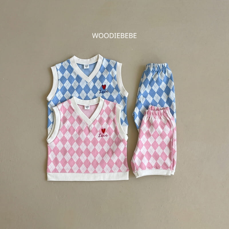 Woodie - Korean Children Fashion - #magicofchildhood - Argyle Vest Top Bottom Set - 5