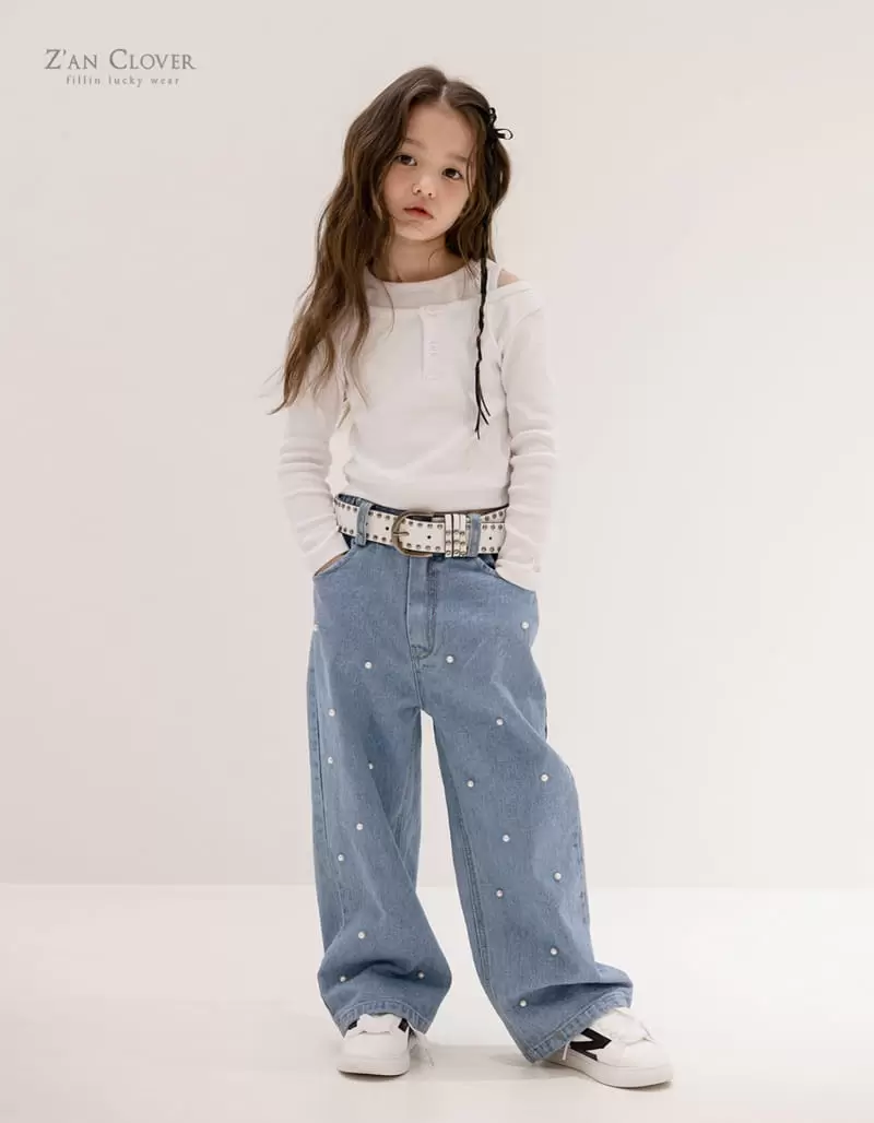 Zan Clover - Korean Children Fashion - #kidsstore - Pearl Denim Pants - 2