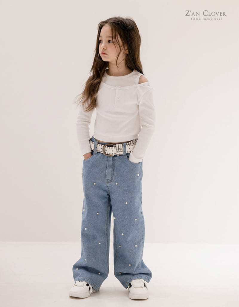 Zan Clover - Korean Children Fashion - #kidzfashiontrend - Pearl Denim Pants - 3