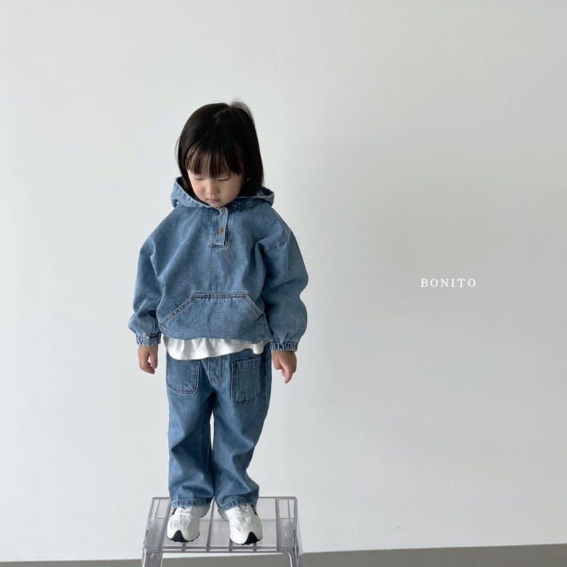 Bonito - Korean Baby Fashion - #babyclothing - Denim Kangaroo Hoody Tee - 2