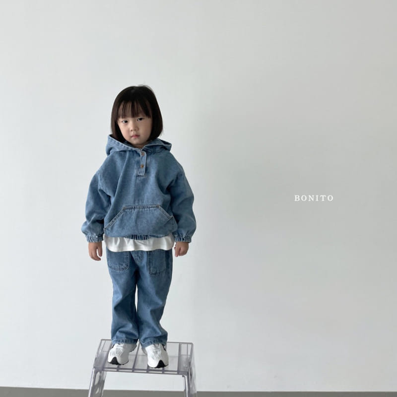 Bonito - Korean Baby Fashion - #babyfashion - Denim Kangaroo Hoody Tee - 3