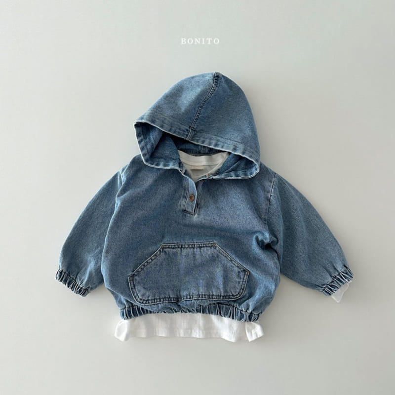 Bonito - Korean Baby Fashion - #babyoninstagram - Denim Kangaroo Hoody Tee - 7