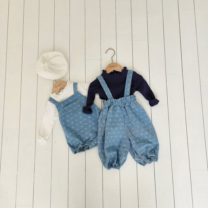 From J - Korean Baby Fashion - #babyboutique - Dot Denim Dungarees Pants - 4