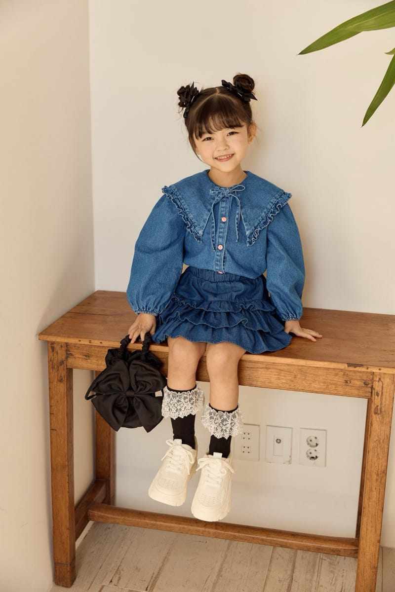 Ggomare - Korean Children Fashion - #childofig - Denim Frill Blouse