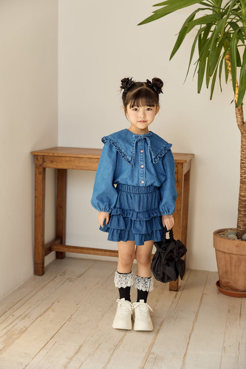 Ggomare - Korean Children Fashion - #designkidswear - Denim Frill Blouse - 4