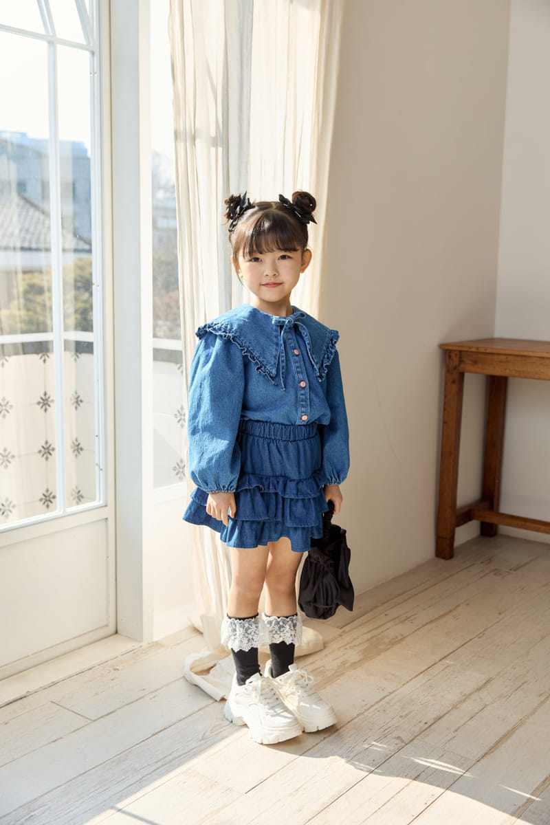 Ggomare - Korean Children Fashion - #kidsstore - Denim Frill Blouse - 7
