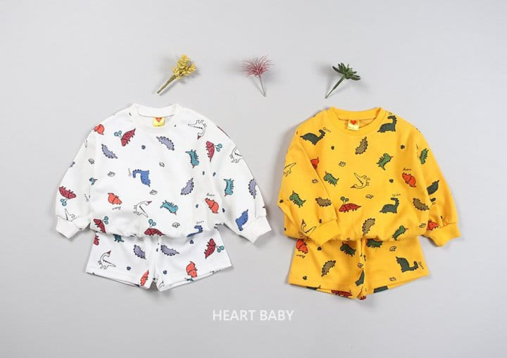 Heart Baby - Korean Children Fashion - #childofig - Dino Shorts Top Bottom Set