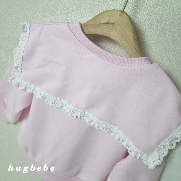 Hug Bebe - Korean Children Fashion - #kidsshorts - Ribbon Lace Big Collar Sweatshirt - 9