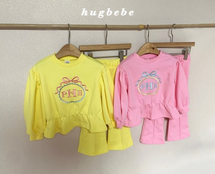 Hug Bebe - Korean Children Fashion - #kidsshorts - Ribbon Embroidery Top Bottom Set - 3