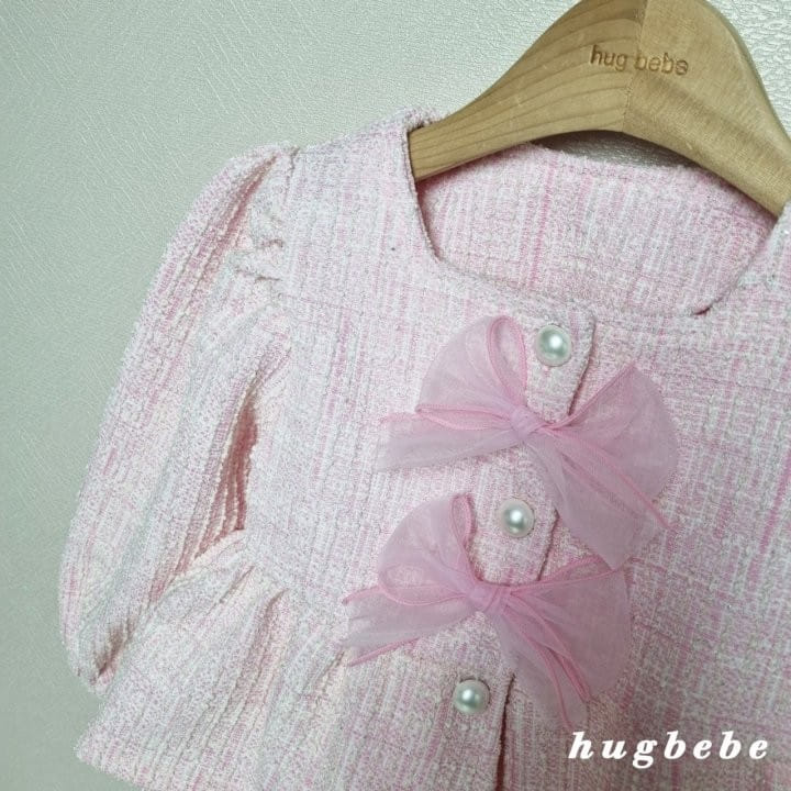 Hug Bebe - Korean Children Fashion - #kidsshorts - Ribbon Tweed Top Bottom Set - 2