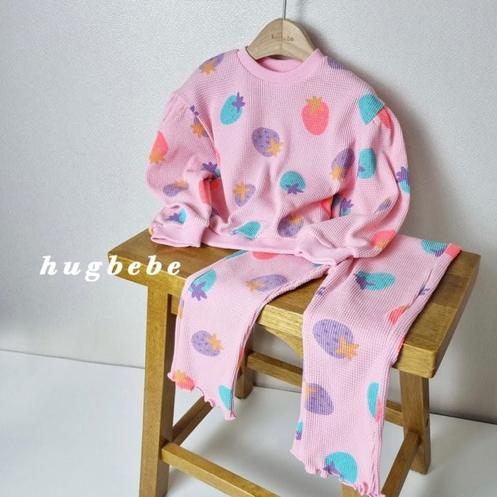 Hug Bebe - Korean Children Fashion - #kidsshorts - Waffle Strawberry Top Bottom Set