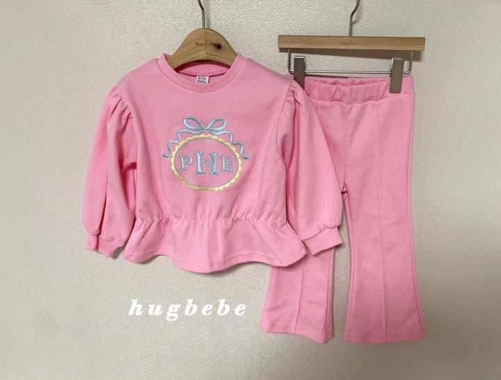 Hug Bebe - Korean Children Fashion - #kidsshorts - Ribbon Embroidery Top Bottom Set - 4