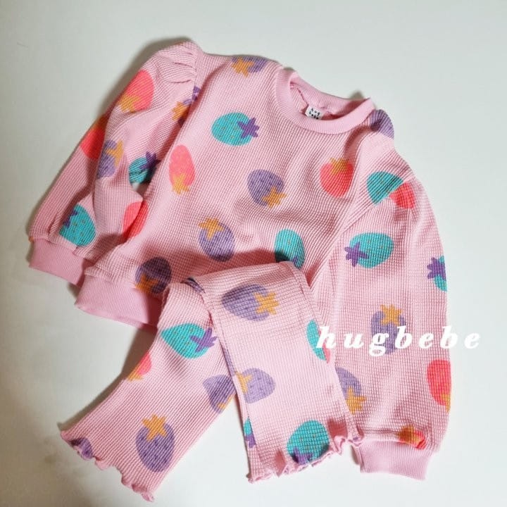 Hug Bebe - Korean Children Fashion - #minifashionista - Waffle Strawberry Top Bottom Set - 7