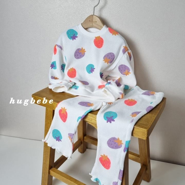 Hug Bebe - Korean Children Fashion - #stylishchildhood - Waffle Strawberry Top Bottom Set - 11