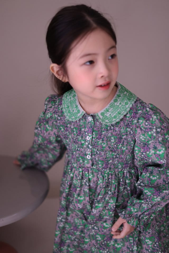 Isis - Korean Children Fashion - #fashionkids - Collar Embroidery Flower One-Piece - 6