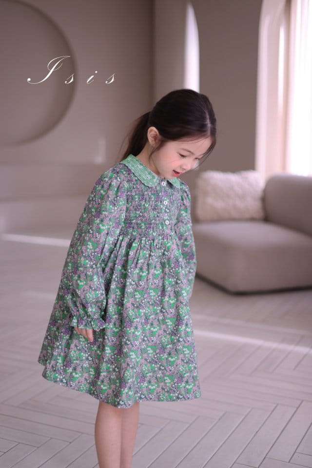 Isis - Korean Children Fashion - #kidsshorts - Collar Embroidery Flower One-Piece - 7