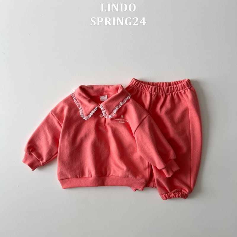 Lindo - Korean Children Fashion - #stylishchildhood - Mellow Collar Top Bottom Set - 2