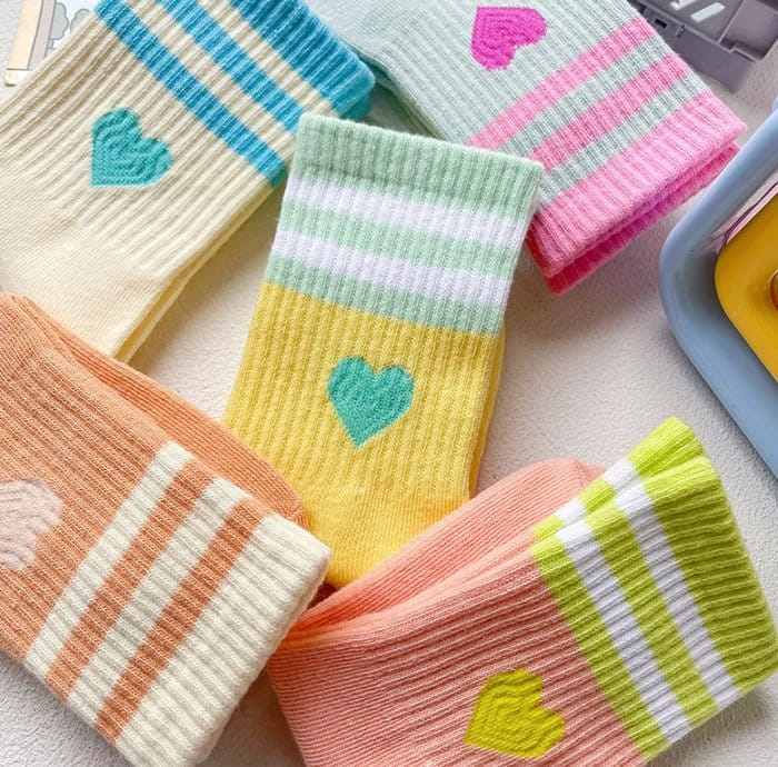 Miso - Korean Children Fashion - #kidsstore - Heart Two Line Socks Set - 3